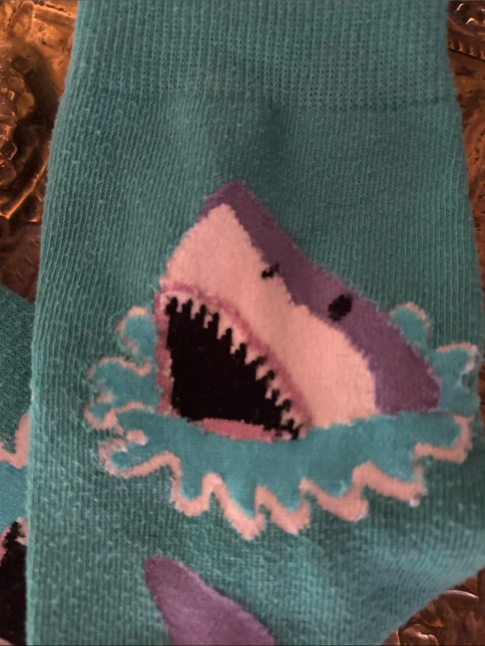 Novelty Socks - Teal Shark Socks & NWT Black Hot Pepper Chili Socks size 9-11